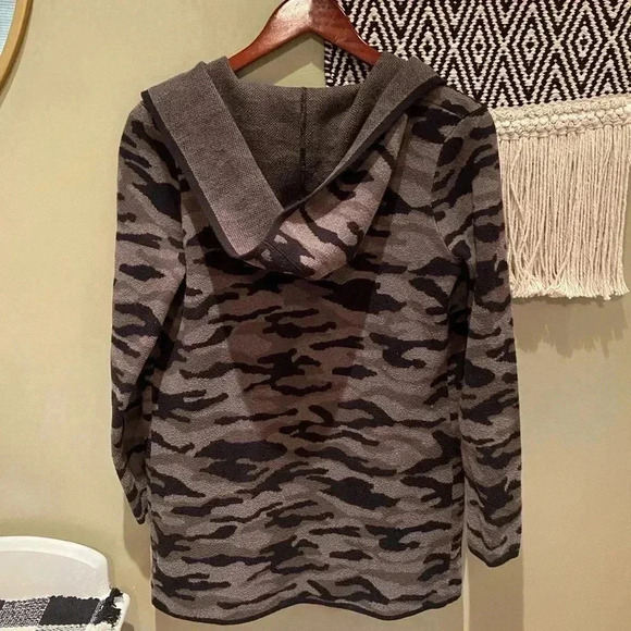 RACHEL ZOE CAMO OPEN KNIT CARDIGAN WITH HOOD SIZE MEDIUM - Picture 6 of 8